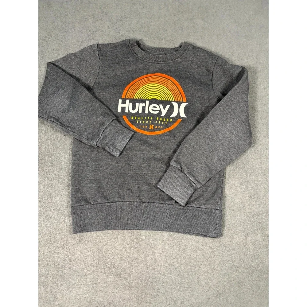 Hurley Sweatshirt Boys Large Charcoal Gray Sunset Graphic Crew Neck Fleece Lined